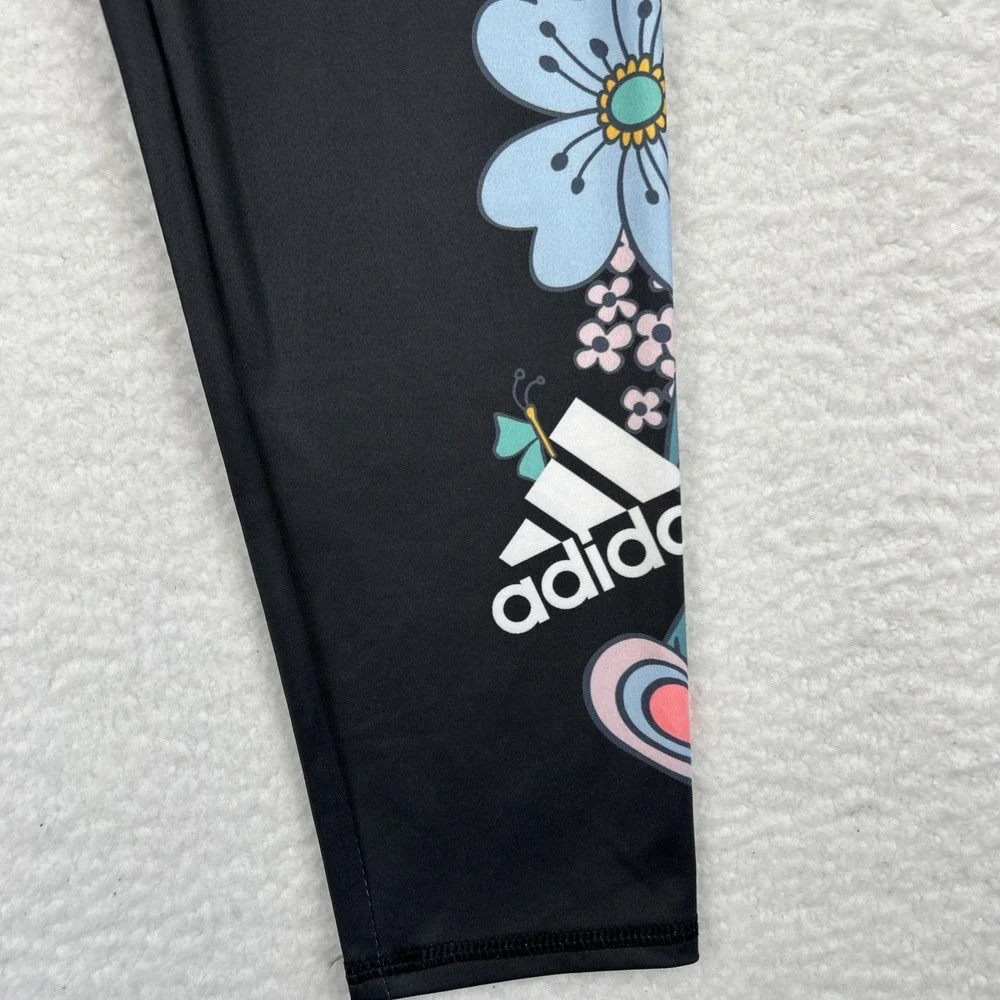 Adidas NEW Girls Floral Print 7/8 Athletic Leggings Gray Multicolor Sz Large
